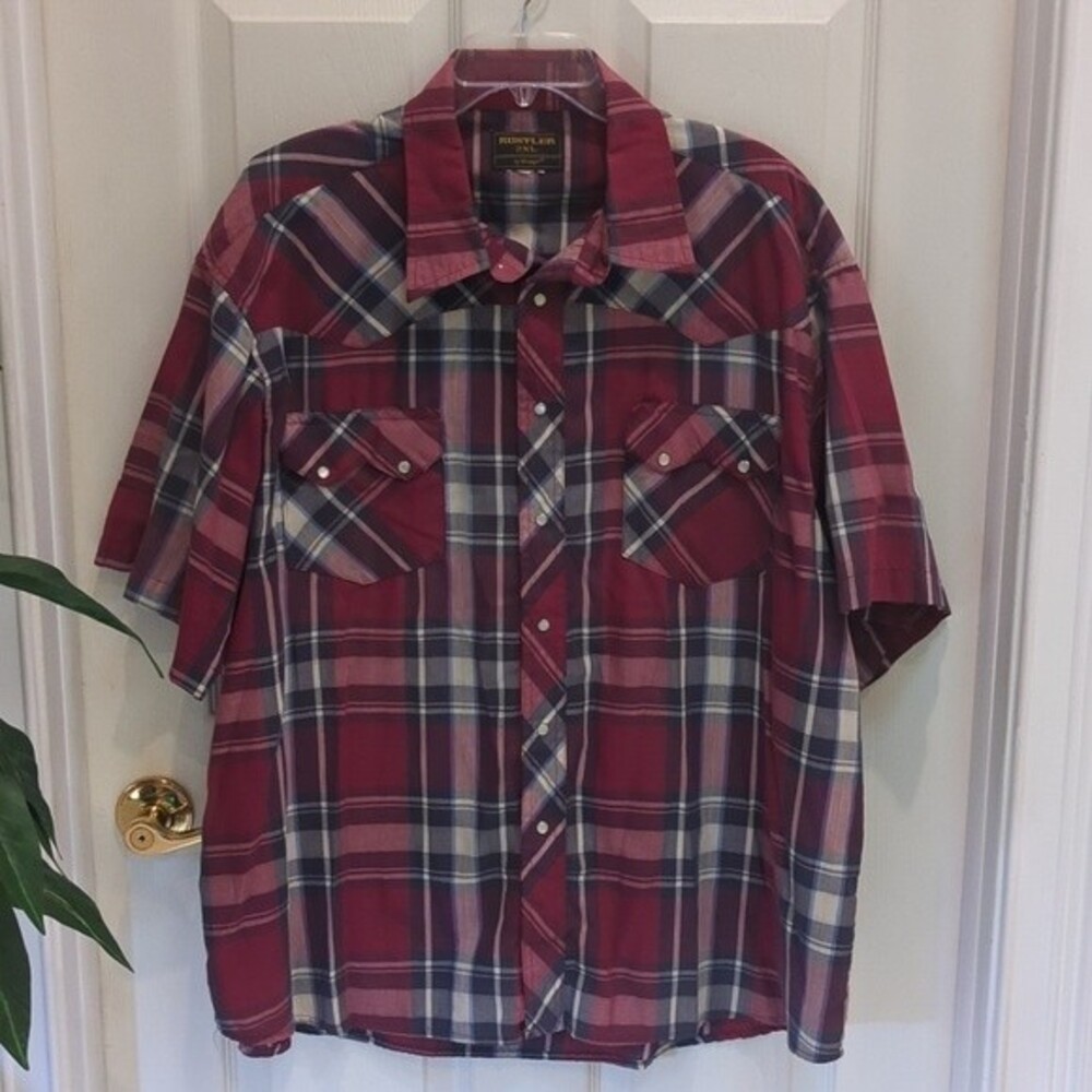 Rustler by Wrangler Men's Plaid Short Sleeve Snap Shirt Size 2XL